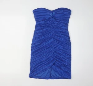 Quiz Women's Blue Bodycon Dress M, Beaded Strapless - Picture 1 of 12