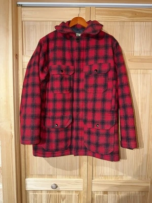 VTG 90’s LL BEAN Mackinaw Cruiser Wool Coat Buffalo Plaid 44 Chest Game Pouch - Image 1 of 4