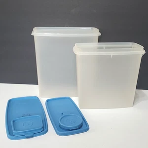 Lot of 2 Tupperware Pantry Cereal Keeper Vintage Containers 1588 & 469 Blue Lids - Picture 1 of 24