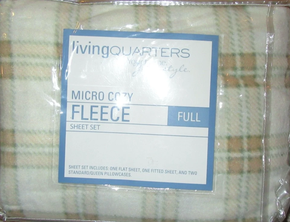 Conjunto de lençóis de lã Living Quarters marfim verde bronzeado xadrez clima frio totalmente escovado - Imagem 1 de 4