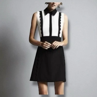 Vestido Betsey Johnson WMNS 6 Blanco y Negro Cuello Festoneado Botones Modesto Foto 1 de 4