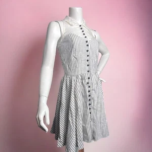 VINTAGE Sweetheart Skater Shirt Kleid Gr. 2 Pinup Nadelstreifen Kragen Damen - Bild 1 von 7