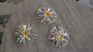 Vintage MCM ATOMSTERN GOLD & SILBER STERN ORNAMENT DICKERE FOLIE DESIGN 3er SET - Bild 1 von 10