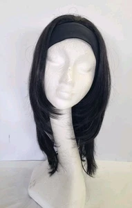 Stirnband Perücke lang geschichtet schwarz glatt - Haarausfall Alopezie REF W161 - Bild 1 von 10