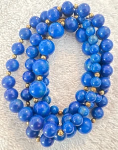 Vtg LAPIS LAZULI EXCEPTIONAL MATCHED BLUE GOLDPLATE Long Bead Necklace - Picture 1 of 8