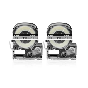 2PK Compatible with EPSON K-Sun 212BC 212BCPX 12mm Tape Black on Clear Label - Picture 1 of 8