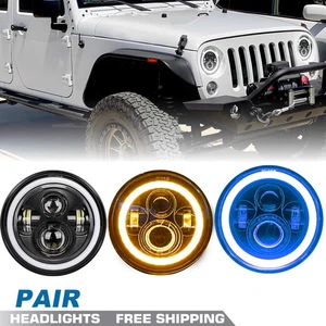 For Jeep Wrangler JK 2007-2018 Combo DOT 7'' LED Headlights RED/Blue/White Halo - Picture 1 of 30
