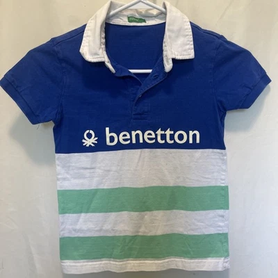 Benetton регби рубашка желтый синий белый цвет блок воротник размер 7-8? - Изображение 1 из 4