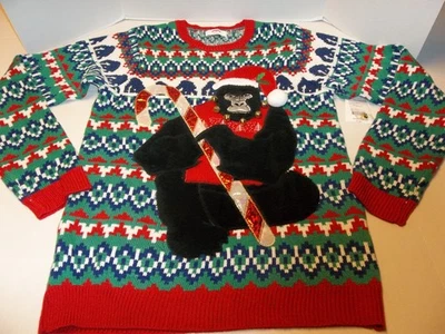 Nuevo Suéter Holiday Time Para Hombre Mediano Rojo Feo Navidad Gorila Santa 3D Novedad Foto 1 de 3