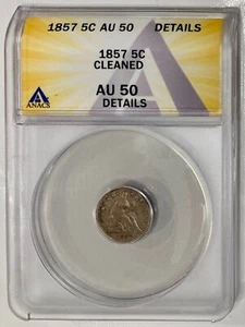 1857 Seated Liberty Half Dime, ANACS AU-50 Details, Cleaned - Picture 1 of 2