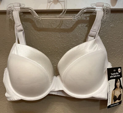 Sutiã Branco Underwire NOVO Bobbie Brooks Smoking Acabamento Cetim Cobertura Total Sutiã 34B - Imagem 1 de 4