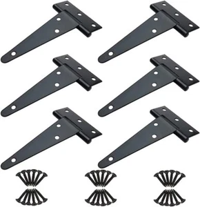 4 inch T Strap Hinges, Heavy Duty T-Strap Shed Door Hinges Gate 6Pcs Black - Picture 1 of 3