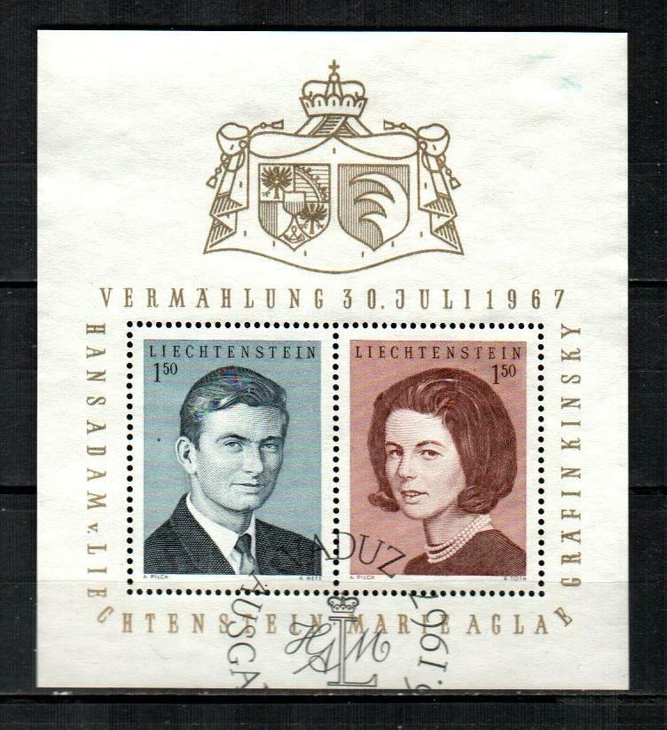 LIECHTENSTEIN Scott's 424 (S/S) Casamento Real F/VF Usado (1967) #3 - Imagem 1 de 1