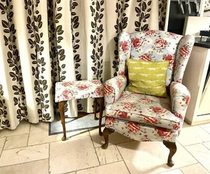 PARKER KNOLL WINGBACK CHAIR Professionally Reupholstered Cath Kidston Rose Blush - Picture 1 of 3