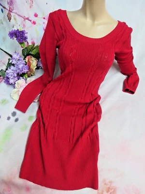 Sexy Bebe Suéter Vestido Túnica Largo Elástico Seda Tejido Bodycon Rojo S Foto 1 de 4