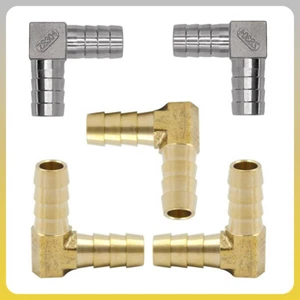 Messing Schlauchverbinder 90° Winkel Schlauchnippel Druckluftanschluss Edelstahl - Picture 1 of 8