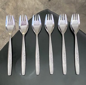 SET 6X Vintage 'GROSVENOR' Floral STAINLESS Steel SPLAYDS Buffet FORKS Sporks - Picture 1 of 11