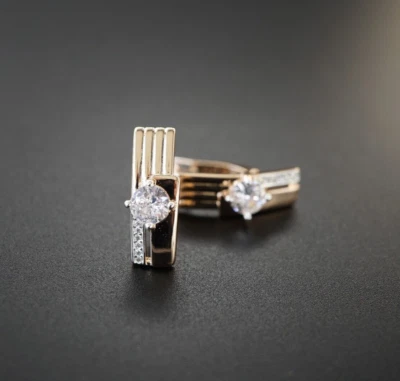 Luxus Damen Ohrringe Creole 585 Rose Gold plattiert Zirkonia AAA Mode-Schmuck - Bild 1 von 4