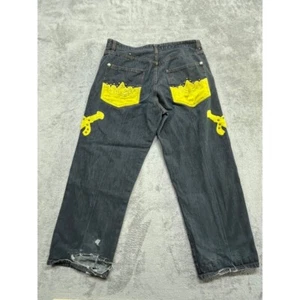Y2K Crown Holder Jeans Streetwear Baggy Gray Embroidered Studded Measured 37x29 - Picture 1 of 6