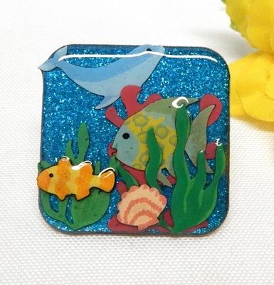 SEA LIFE OCEAN THEMED FISH PIN, OOAK COLLECTIBLE PIN BY ECHO & HARA - Image 1 of 3
