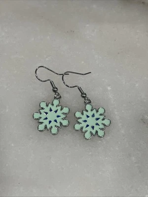 Juego de pendientes colgantes de moda azul copo de nieve vacaciones esmalte plateado #031 Foto 1 de 3