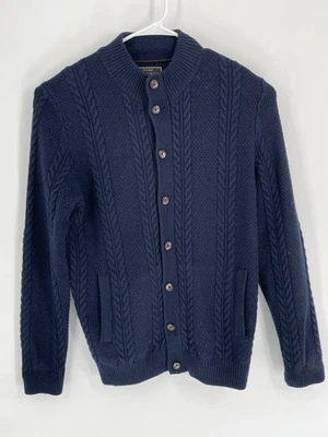 Jos. A. Cárdigan tejido con cable de lana Bank Reserve para hombre L suéter parches en el codo azul marino Foto 1 de 4
