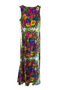 VTG 70’s Neon Hawaiian Printed Maxi Dress By Okolehau Mark Yamanaka Small - Picture 1 of 18