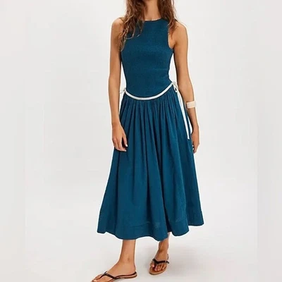 ¡NUEVO CON ETIQUETAS! Vestido Free People Nightingale Midi Mar Combo Cintas Costeras Medianas Foto 1 de 4