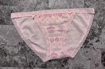 NUEVO CON ETIQUETAS BRAGAS DE BIKINI VICTORIA'S SECRET PEQUEÑAS ROSA PAISLEY LAZO ENCAJE CUERDA RARA Foto 1 de 3