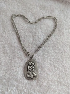 Vintage Pewter Naked Woman Virgo Pendant Necklace 24 Inch Long Chain - Picture 1 of 7