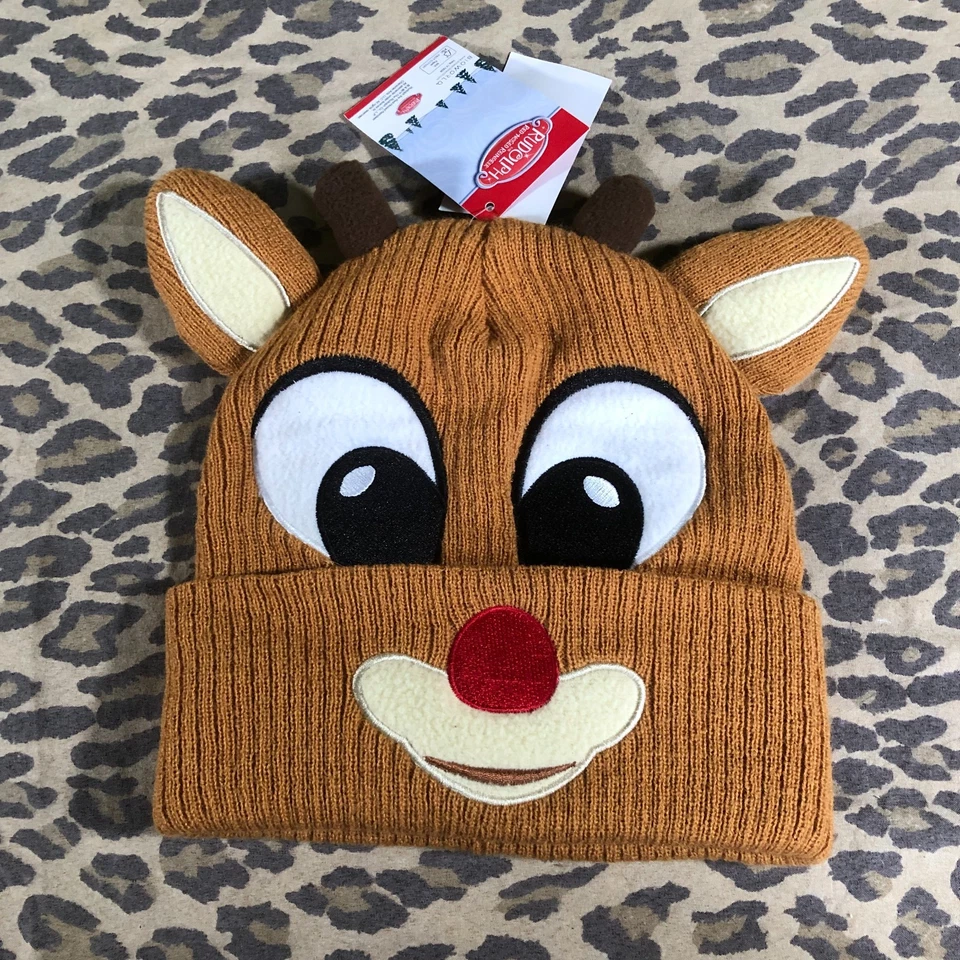 NUEVO Rudolph El Reno Nariz Roja Unisex Invierno Gorro Sombrero Navidad ADULTO Foto 1 de 4
