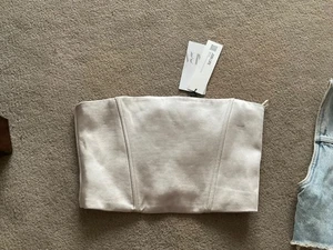 BNWT Zara champagne bandeau corset crop strapless top size xs 6 - Picture 1 of 4