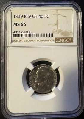 1939 Reverse of 40  5C Jefferson Nickel NGC MS66 - Image 1 of 2