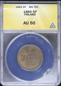 1889 5P Finland 5 Penniä ANACS AU 50 | Pennia Copper - Picture 1 of 4