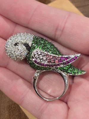 Noir Phillipe the Parrot CZ Pave Ring, Brass Plated Rhodium - Size: 7.25 - Image 1 of 4