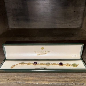 Gold Filled Armband Nephrit Steine Vintage 7-7,25" - Bild 1 von 5