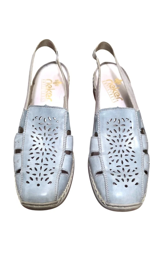 Rieker Mujer Cuero Azul Claro Cordones Grama Core Planos Diseño Recortado Talla Foto 1 de 4