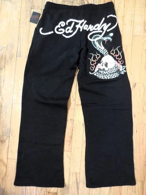 Calça de moletom feminina Ed Hardy tatuagem joggers nova com etiquetas - Preta - Tamanho médio - Imagem 1 de 4