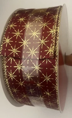 2.5” x 60 Ft. Red Velvet with  Gold Wired Ribbon.   Double Sided  Christmas Tree - Image 1 of 4