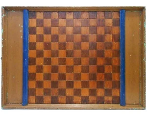 EARLY 20TH C FRENCH CANADIAN ANTIQUE HAND PAINTED LG WOODEN GAME BOARD 31" X 22" - Picture 1 of 12