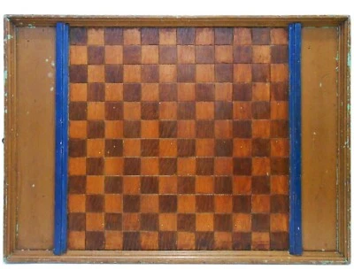 EARLY 20TH C FRENCH CANADIAN ANTIQUE HAND PAINTED LG WOODEN GAME BOARD 31" X 22" - Image 1 of 4