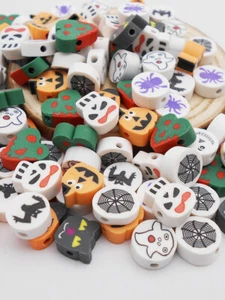 50PCS 9-11mm Halloween Pumpkin Ghost Design Loose Beads Art Decor Jewelry Making - Picture 1 of 6