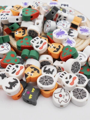 50PCS 9-11mm Halloween Pumpkin Ghost Design Loose Beads Art Decor Jewelry Making - Image 1 of 4