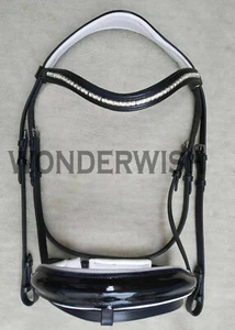Patent Leather Horse Bridle Browband Crystal Clincher Wave & Noseband In 4 Sizes - Picture 1 of 4