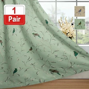 Blockout Curtains Living Room Birds Printed Vintage Curtain Draperies Thick Soft - Picture 1 of 5