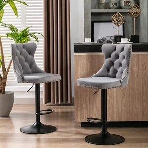Adjustable Swivel Barstool Counter Height Kitchen Dining Bar Stool Tufted Club - Picture 1 of 10