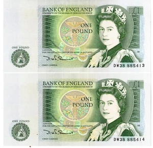 BILLETES CONSECUTIVOS BANCO DE INGLATERRA £1 DHF SOMERSET B341 1981 DW 8854137414 - Imagen 1 de 1