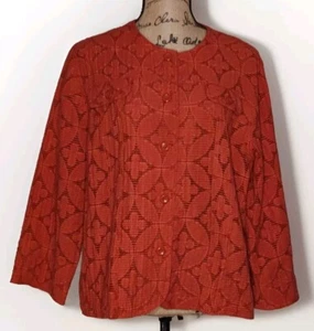 Alfred Dunner - Rustic Red Lightweight Cut Out Button Front Jacket - Size 16 - Picture 1 of 3