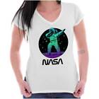 Nasa Logo Spaceman Astronaut Dabbing On Moon Womens Fitted V Neck Graphic Tees