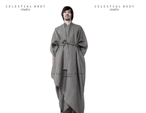 Mens Avant Garde Linen Kimono Robe. Linen cocoon coat. Kimono duster - Picture 1 of 17